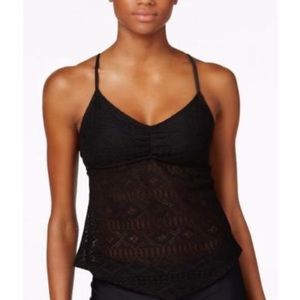 Hula Honey NEW Faux Crochet Lace Cross Tankini Lace Basic Strappy Solid Sheer